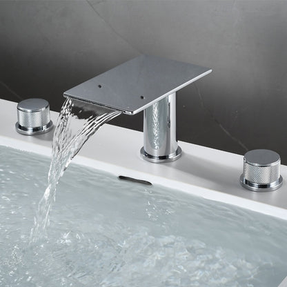Modern Waterfall Bathroom Faucet, 3-Hole Dual-Handle Faucet, Gunmetal / Matte Black / Chrome