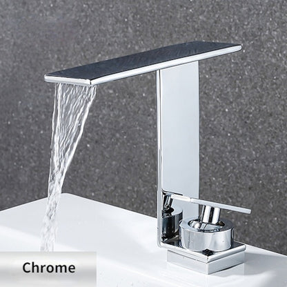 Modern Waterfall Bathroom Faucet, Single-Handle Brass Faucet, Chrome / Matte Black / Gunmetal / Brushed Gold