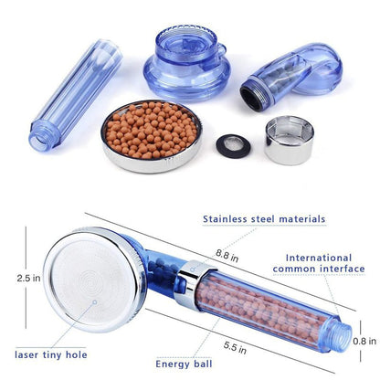 Filtered High-Pressure Handheld Shower Head, 3-Mode Spray Showerhead, Silver / Multi