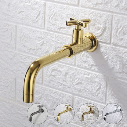 Modern Wall-Mount Swivel Spout Faucet, Single Cross Handle Cold Only Bathroom Faucet, Brushed Gold / Chrome / Gunmetal