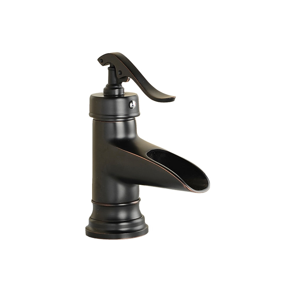 Waterfall Single-Hole Bathroom Faucet, Single-Handle Brass Faucet