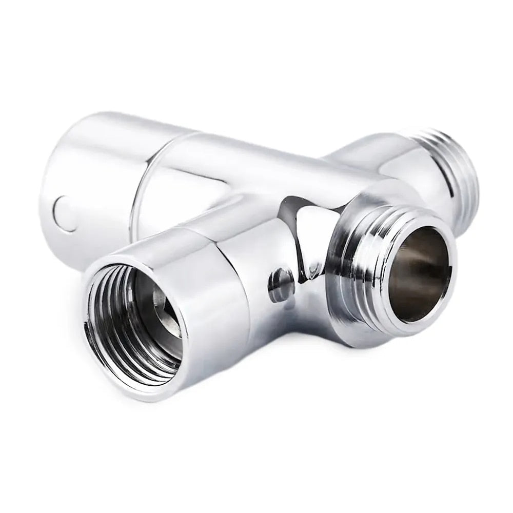 Chrome Brass 3-Way Shower Diverter Valve, T-Adapter Tee for Handheld Showerhead