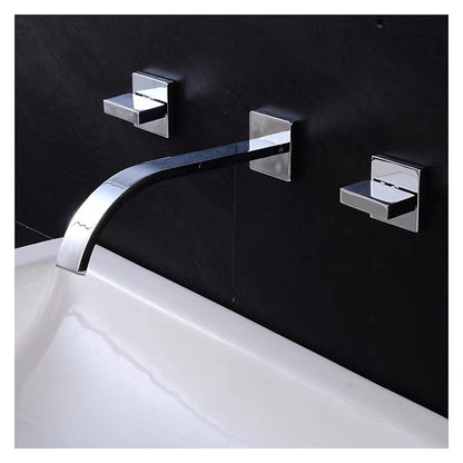 Chrome Modern Waterfall Bathroom Faucet, Wall-Mount 3-Hole Double-Handle Faucet