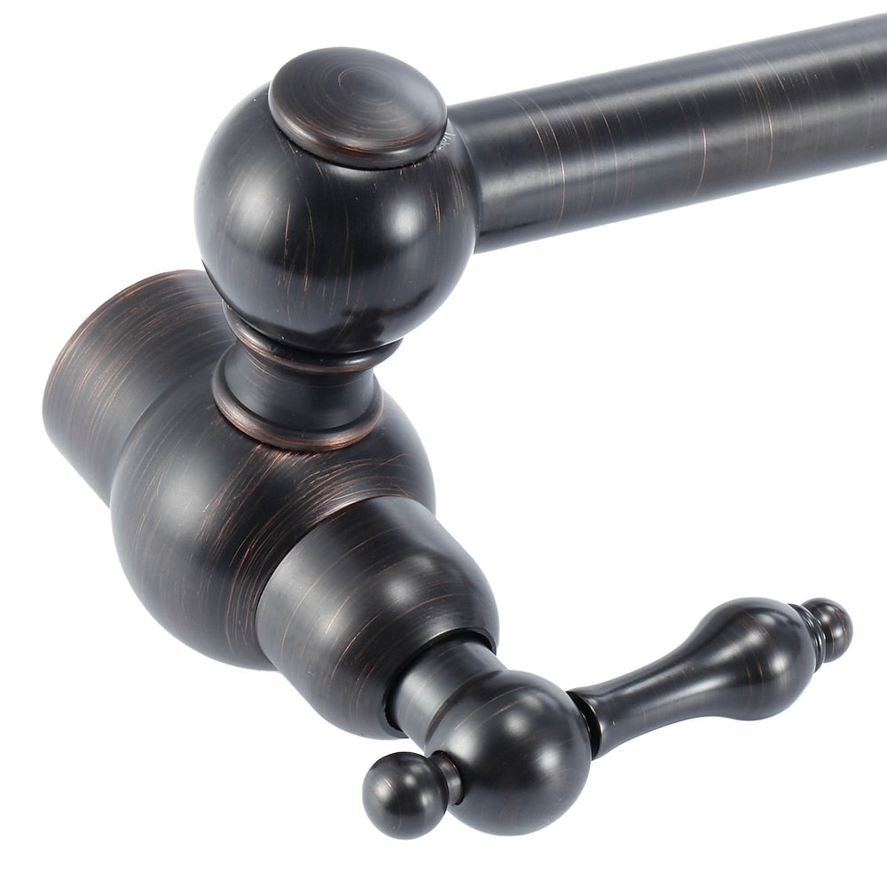 Wall-Mount Brass Pot Filler Faucet, Double Handle Folding Kitchen Faucet, Oil-Rubbed Bronze / Matte Black