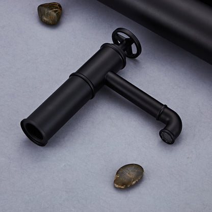 Matte Black Industrial Single-Hole Vessel Sink Faucet, Single Wheel Handle Brass Bathroom Faucet
