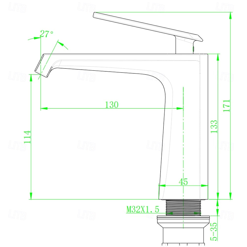Modern Single-Hole Bathroom Faucet, Gunmetal Single-Handle Brass Faucet