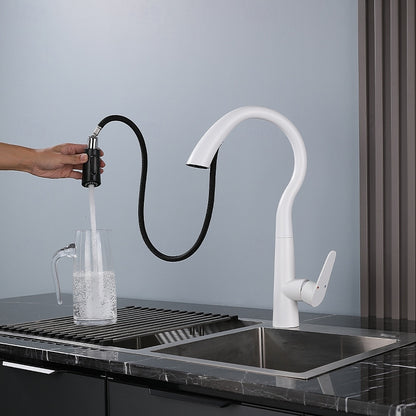 Pull-Down Kitchen Faucet, High Arc Single-Handle Brass Sink Faucet, Gunmetal / Matte White / Matte Black / Brushed Nickel
