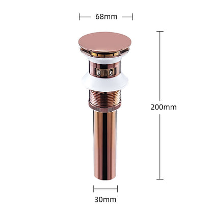 Rose Gold Brass Pop-Up Sink Drain with Overflow, Vessel Vanity Sink Drainer
