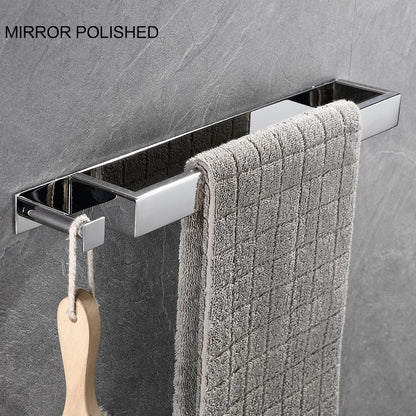 Modern Wall-Mounted Stainless Steel Towel Bar, Self-Adhesive Towel Rack with Integrated Hook, Matte Black / Chrome / Brushed Nickel / Brushed Gold
