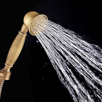 Vintage Wall-Mount Tub Faucet, Double-Handle Brass Bathtub Faucet with Telephone- Handheld Shower, Antique Brass / Matte Black
