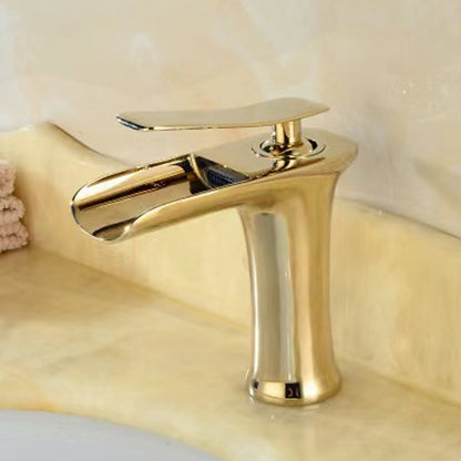 Waterfall Bathroom Sink Faucet, Single-Handle Brass Faucet
