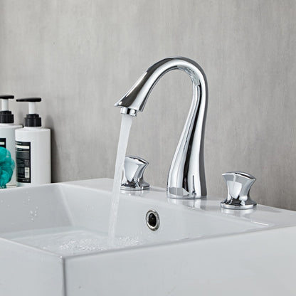 Widespread Double-Handle Bathroom Faucet, Modern High Arc Brass Basin Faucet, Chrome / Polished Gold / Brushed Nickel / Oil-Rubbed Bronze