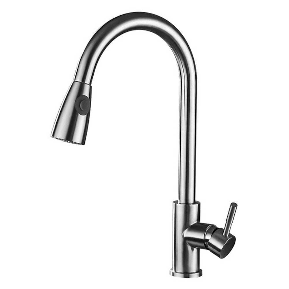 Modern Pull-Down Kitchen Faucet, Single-Handle High Arc Stainless Steel Faucet, Brushed Nickel / Chrome