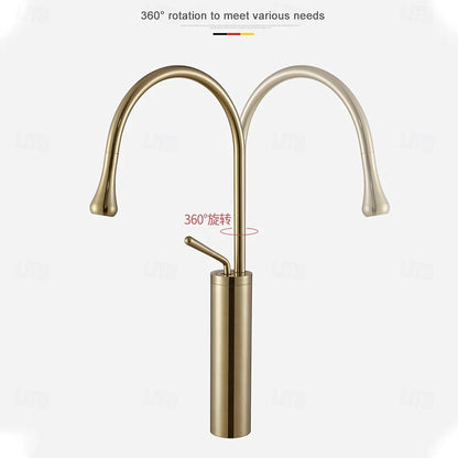 Single-Hole Vessel Sink Faucet, High Arc Gooseneck Spout Faucet, Chrome / Matte Black / Brushed Gold / Gunmetal