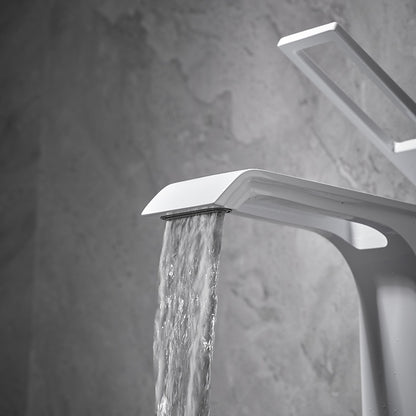 Modern Waterfall Bathroom Faucet, Single-Handle Brass Faucet, Brushed Gold / Chrome / Gunmetal / Matte Black / Matte White
