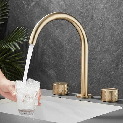 Swivel Spout 3-Hole Widespread Bathroom Sink Faucet, Dual-Handle Brass Faucet, Brushed Gold / Gunmetal / Matte Black / Chrome