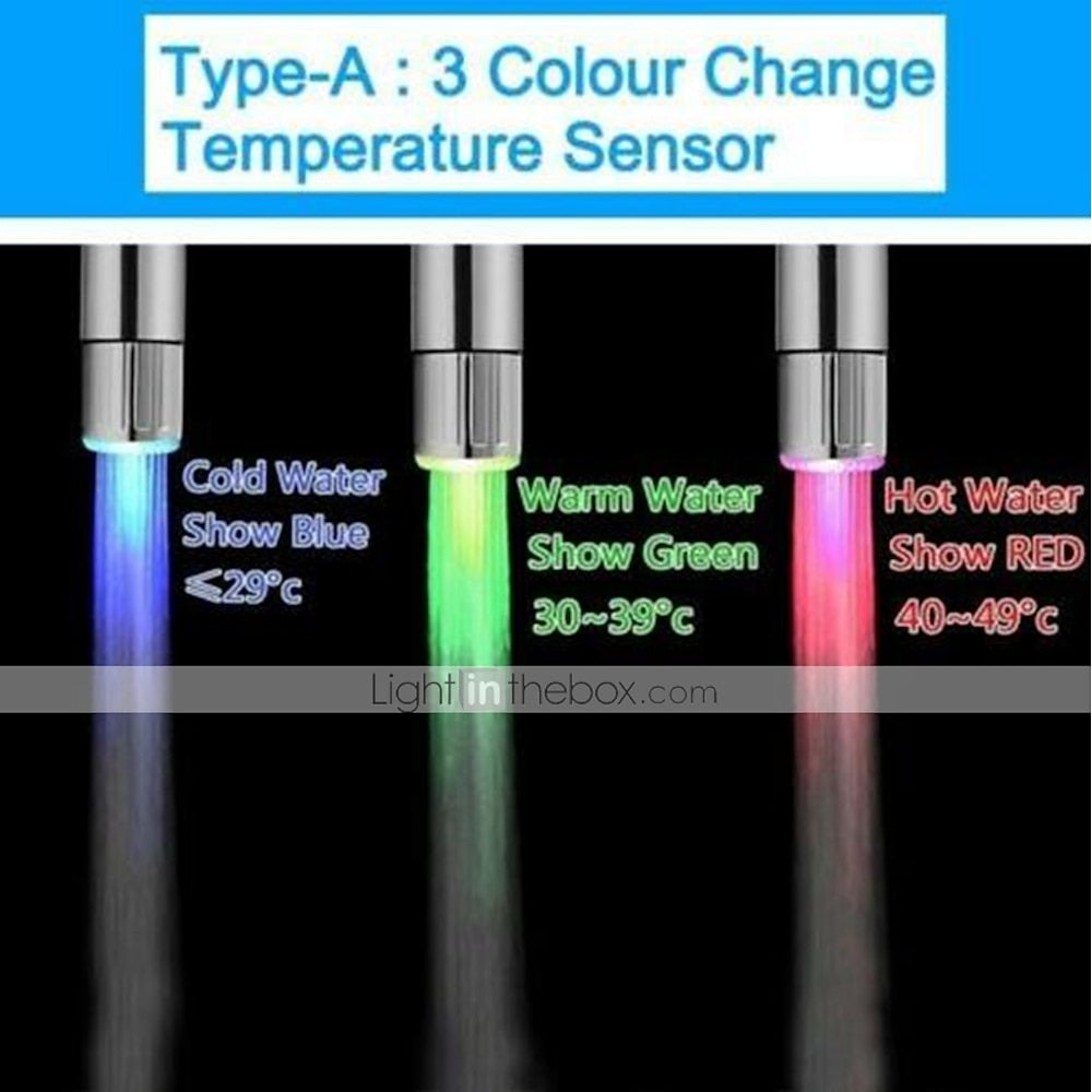 Chrome LED Temperature-Sensing Faucet Aerator, 3- Changing Faucet Light Accessory
