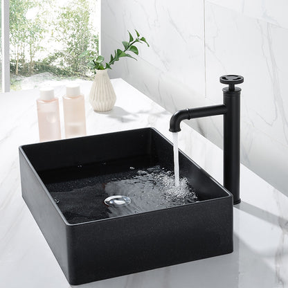 Modern Industrial Vessel Sink Bathroom Faucet, Single-Hole Single-Handle Faucet with Wheel Handle, Polished Gold / Matte Black