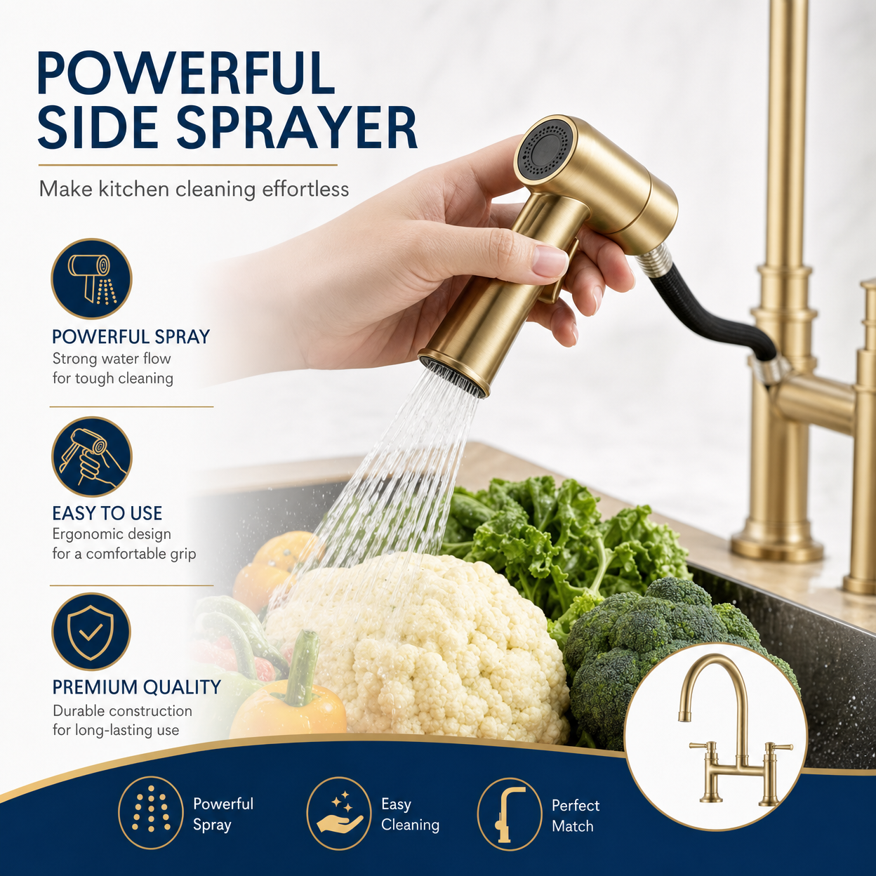 Traditional Two Handle 3-Hole Bridge Kitchen Faucet, Brushed Gold