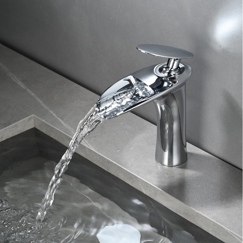 Waterfall Bathroom Faucet, Modern Single-Handle Single-Hole Faucet