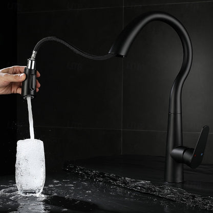 Pull-Down Kitchen Faucet, High Arc Single-Handle Brass Sink Faucet, Gunmetal / Matte White / Matte Black / Brushed Nickel