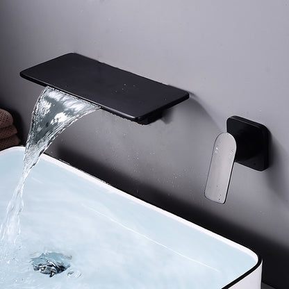 Waterfall Wall-Mount Bathroom Faucet, Single-Handle Brass Sink Faucet, Matte Black / Matte White