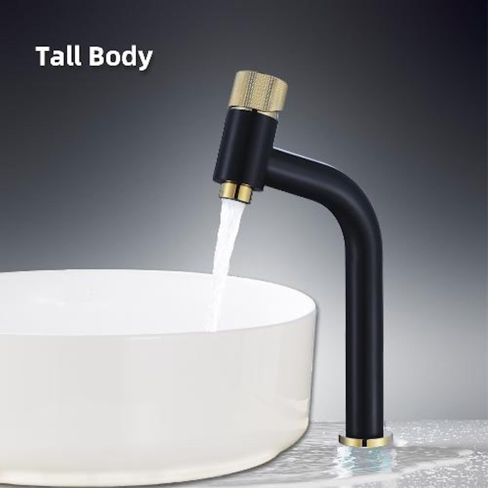 Modern Single-Hole Bathroom Faucet, Single-Handle Brass Vanity Faucet with Knurled Handle, Matte Black / Brushed Gold / Rose Gold
