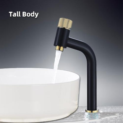 Modern Single-Hole Bathroom Faucet, Single-Handle Brass Vanity Faucet with Knurled Handle, Matte Black / Brushed Gold / Rose Gold