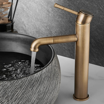 Vintage Tall Vessel Sink Faucet, Single-Handle Single-Hole Bathroom Faucet, Antique Brass / Matte Black