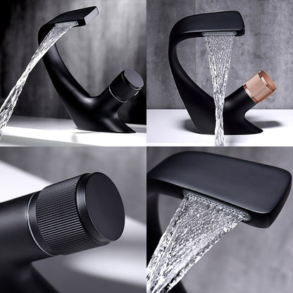 Modern Waterfall Bathroom Faucet, Single-Hole Brass Vessel Sink Faucet