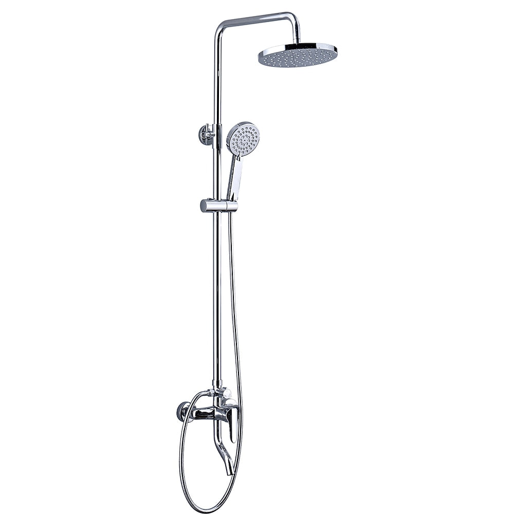 Chrome Modern Rainfall Tub Shower System, Single-Handle Wall-Mounted Shower System with Handheld Shower