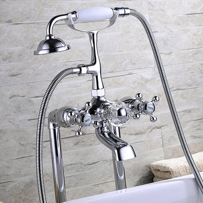 Traditional Roman Tub Faucet with Handheld Shower, 3-Handle Deck-Mount Tub Filler, Chrome / Polished Gold