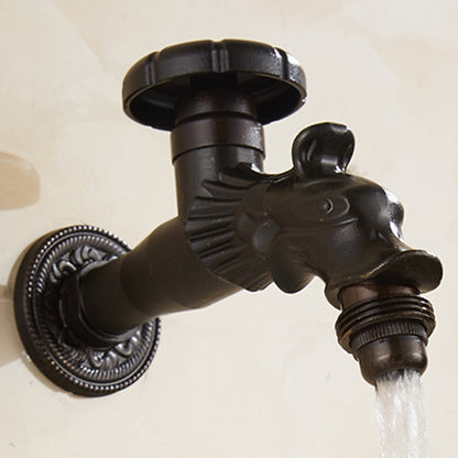 Retro Dragon Design Wall-Mount Outdoor Faucet, Single-Handle Brass Faucet, Antique Brass / Matte Black / Brushed Gold
