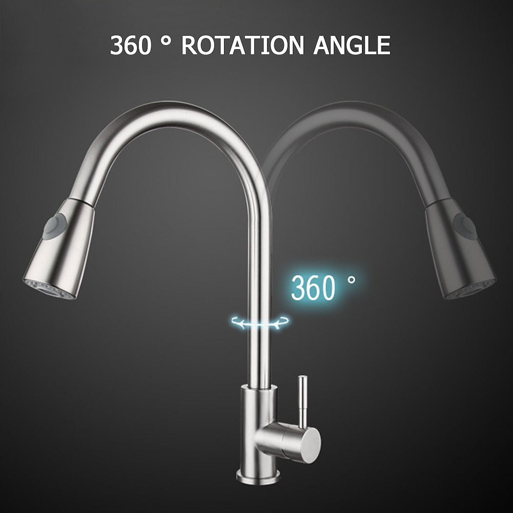 Modern Pull-Down Kitchen Faucet, Single-Handle High Arc Stainless Steel Faucet, Brushed Nickel / Chrome