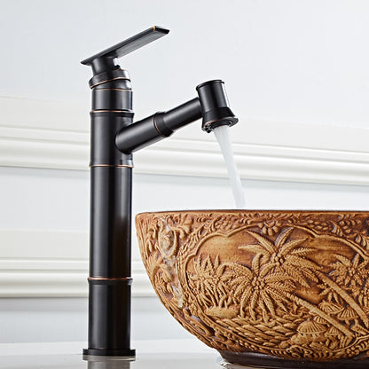 Pull-Out Spray Single-Hole Faucet, Single-Handle Brass Vintage Bathroom Faucet, Matte Black / Oil-Rubbed Bronze / Antique Brass / Brushed Nickel