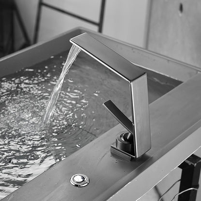 Waterfall Single-Hole Bathroom Faucet, Single-Handle Brass Faucet, Matte Black / Matte White / Chrome / Gunmetal