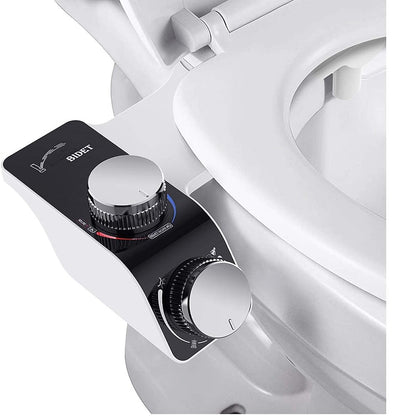 White Non-Electric Dual-Nozzle Bidet Attachment, Dual-Temperature Toilet Seat Sprayer with Chrome Control Knobs
