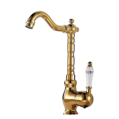 Retro High Arc Vessel Faucet, Single-Handle Brass Swivel Spout Faucet, Antique Brass / Chrome / Polished Gold