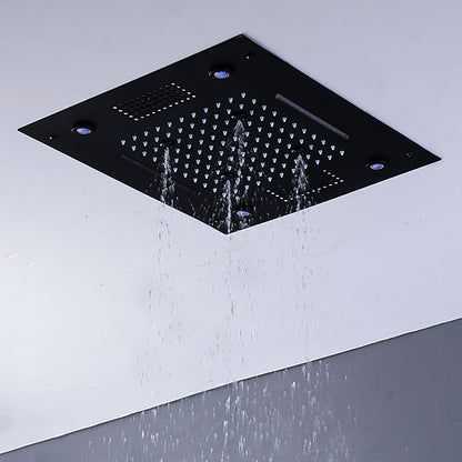 LED Waterfall Bluetooth Speaker Ceiling Shower Head, Rainfall Multi-Mode Showerhead, Matte Black / Chrome