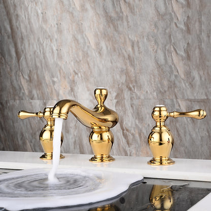 Polished Gold Vintage Widespread Bathroom Faucet, Dual-Handle Brass Sink Faucet