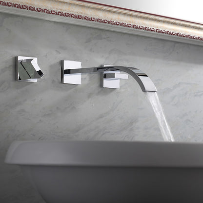 Chrome Modern Waterfall Bathroom Faucet, Wall-Mount 3-Hole Dual-Handle Faucet