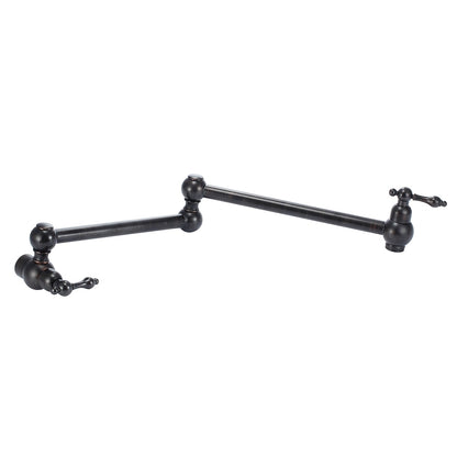 Wall-Mount Brass Pot Filler Faucet, Double Handle Folding Kitchen Faucet, Oil-Rubbed Bronze / Matte Black