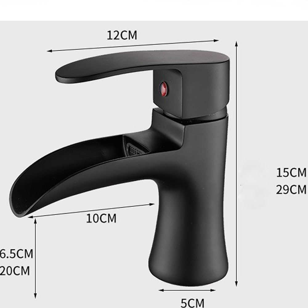 Modern Waterfall Vessel Sink Faucet, Single-Handle Brass Faucet, Matte Black / Chrome