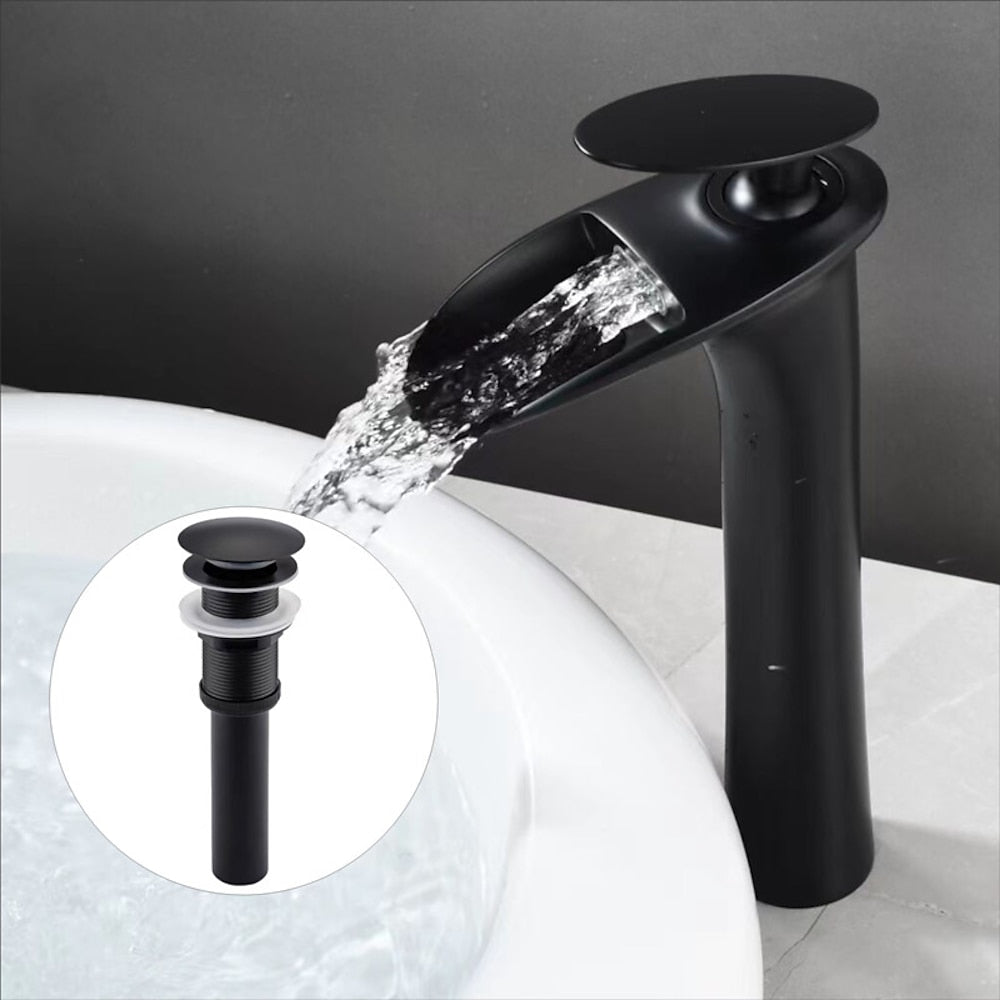 Waterfall Vessel Bathroom Faucet, Modern Single-Handle Single-Hole Tall Basin Faucet