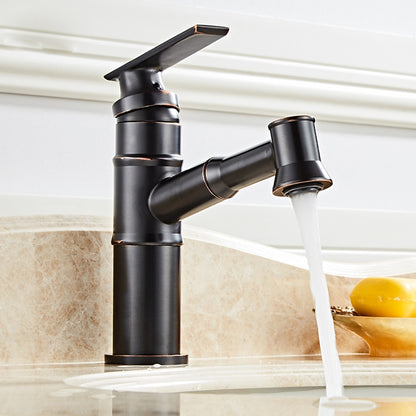 Pull-Out Spray Single-Hole Faucet, Single-Handle Brass Vintage Bathroom Faucet, Matte Black / Oil-Rubbed Bronze / Antique Brass / Brushed Nickel