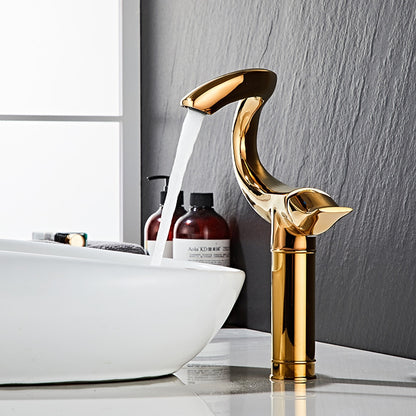 Curved High Arc Vessel Bathroom Faucet, Single-Handle Single-Hole Tall Brass Faucet