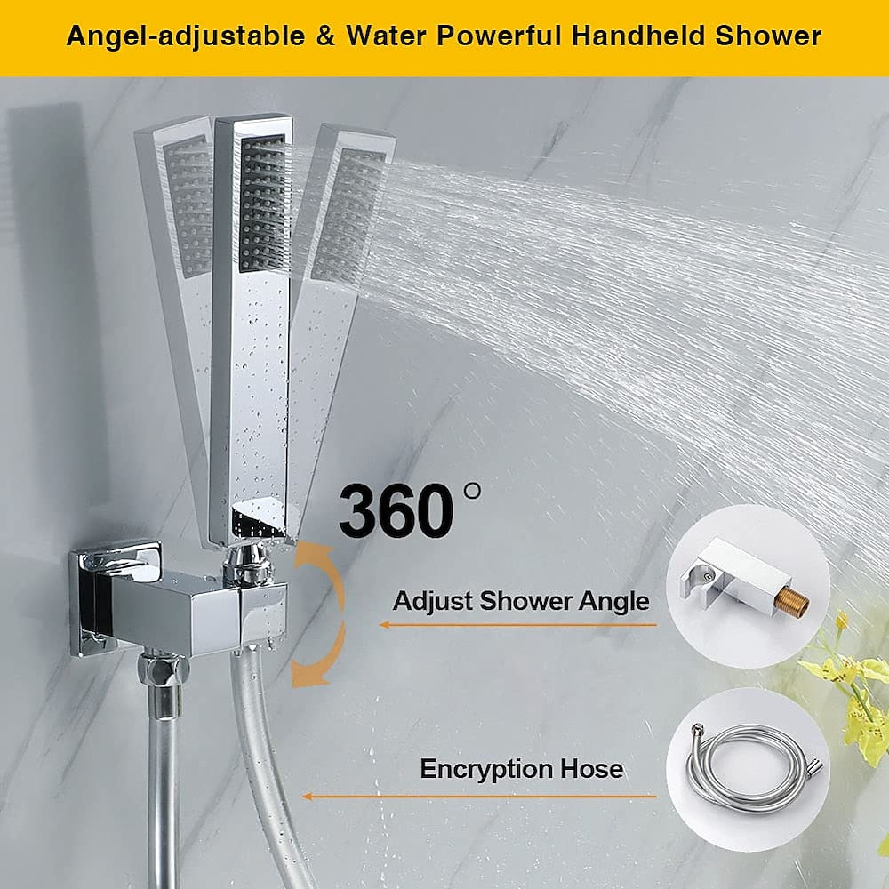 Chrome Wall-Mounted Waterfall Tub Faucet, Single-Handle Brass Faucet with Handheld Shower