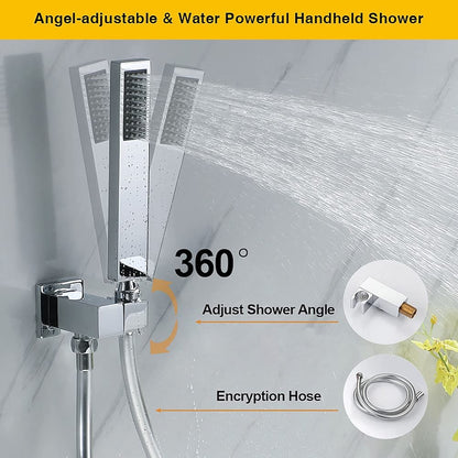 Chrome Wall-Mounted Waterfall Tub Faucet, Single-Handle Brass Faucet with Handheld Shower
