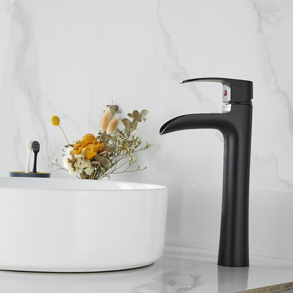 Modern Waterfall Vessel Sink Faucet, Single-Handle Brass Faucet, Matte Black / Chrome
