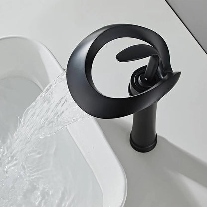 Waterfall Single-Hole Bathroom Faucet, Single-Handle Brass Vessel Sink Faucet, Matte Black / Chrome / Brushed Gold / Matte White / Gunmetal
